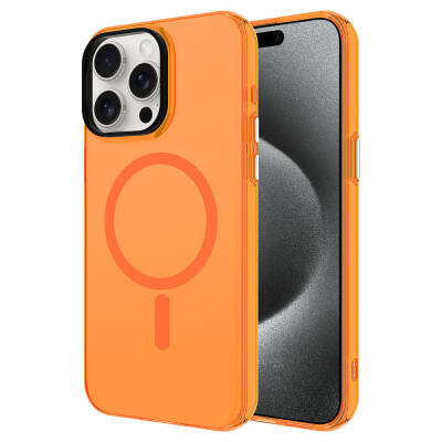 Apple iPhone 15 Pro Case Zore Magsafe Charging Feature Frosted Transparent C-Pro Hard Cover Orange