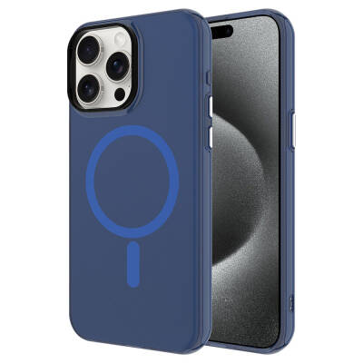 Apple iPhone 15 Pro Case Zore Magsafe Charging Feature Frosted Transparent C-Pro Hard Cover Navy blue