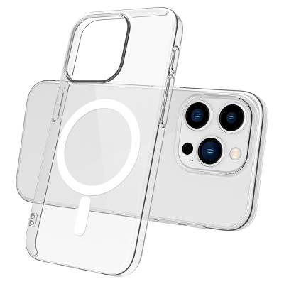 Apple iPhone 15 Pro Case Zore Magsafe Charging Featured Transparent Single Camera Framed Porto Cover Colorless