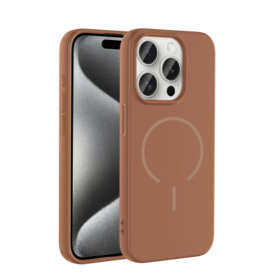 Apple iPhone 15 Pro Case Zore Meta Cover with M-safe Charging Feature Brown