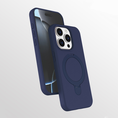 Apple iPhone 15 Pro Case Zore Samara Cover with M-safe Charging Stand Navy blue