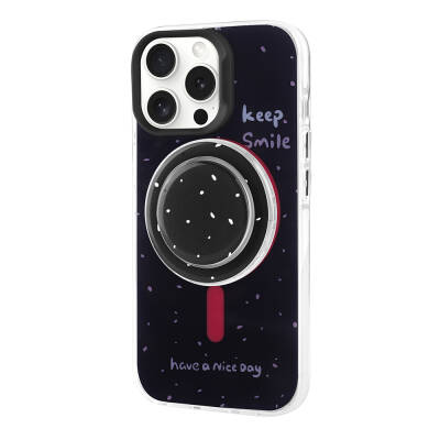 Apple iPhone 15 Pro Case Zore Tiktok Cover with Magsafe Charging Feature and Plug-in Pop Socket Black