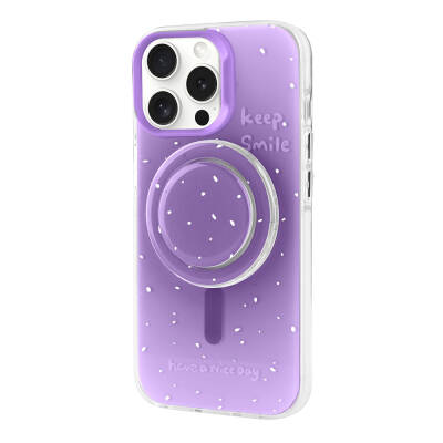 Apple iPhone 15 Pro Case Zore Tiktok Cover with Magsafe Charging Feature and Plug-in Pop Socket Purple