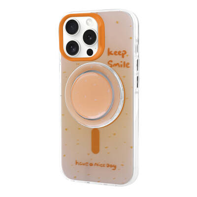 Apple iPhone 15 Pro Case Zore Tiktok Cover with Magsafe Charging Feature and Plug-in Pop Socket Orange