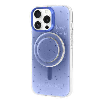 Apple iPhone 15 Pro Case Zore Tiktok Cover with Magsafe Charging Feature and Plug-in Pop Socket Blue