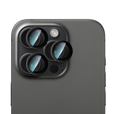 Apple iPhone 15 Pro Max CaseWorld Alloy Serisi Oleofobik Anti Reflective Kamera Lens Koruyucu Siyah