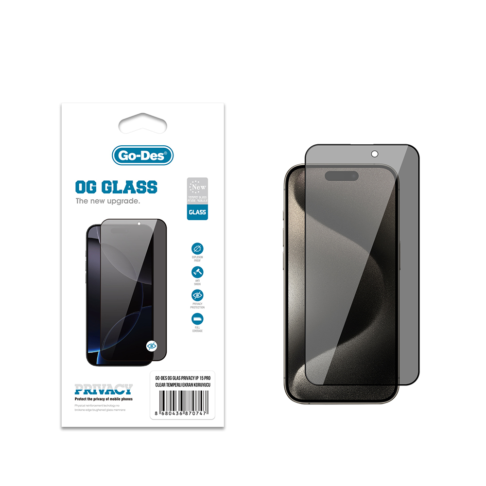 Apple iPhone 15 Pro Go Des OG Glass Privacy Antistatik Temperli Cam Ekran Koruyucu - 2