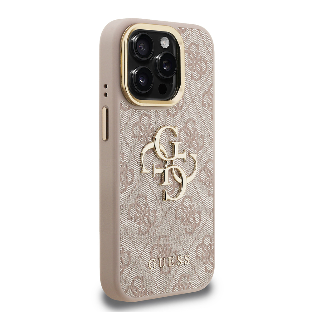 Apple iPhone 15 Pro Kılıf Guess Orjinal Lisanslı PU Deri 4G Desenli Metal Büyük 4G ve Yazı Logolu Kamera Standlı Kapak - 14