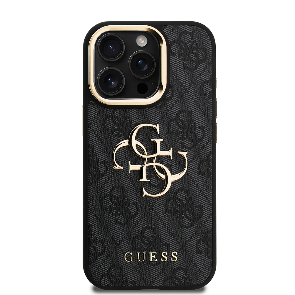 Apple iPhone 15 Pro Kılıf Guess Orjinal Lisanslı PU Deri 4G Desenli Metal Büyük 4G ve Yazı Logolu Kamera Standlı Kapak - 20
