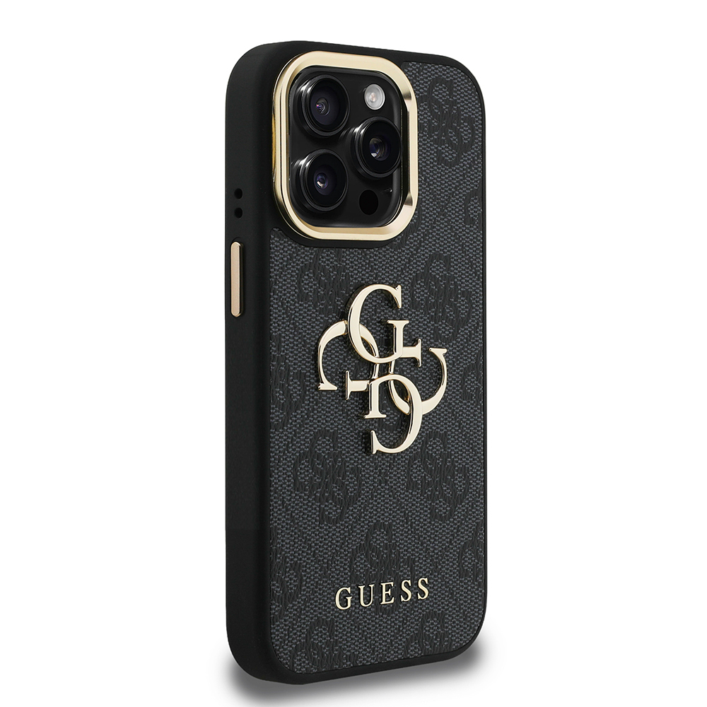Apple iPhone 15 Pro Kılıf Guess Orjinal Lisanslı PU Deri 4G Desenli Metal Büyük 4G ve Yazı Logolu Kamera Standlı Kapak - 21