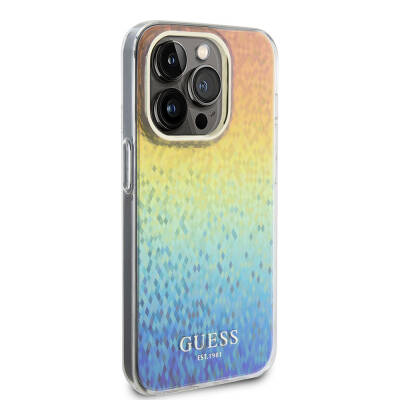 Apple iPhone 15 Pro Kılıf Guess Orjinal Lisanslı Yazı Logolu Mirror Disco Kapak Colorful