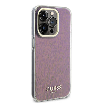 Apple iPhone 15 Pro Kılıf Guess Orjinal Lisanslı Yazı Logolu Mirror Disco Kapak Pembe