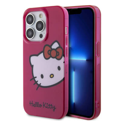 Apple iPhone 15 Pro Kılıf Hello Kitty Orjinal Lisanslı Yazı ve İkonik Logolu Kitty Head Kapak Pembe