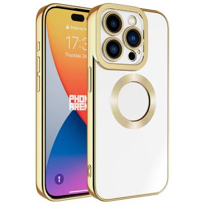 Apple iPhone 15 Pro Kılıf Kamera Korumalı Logo Gösteren Zore Omega Kapak Gold
