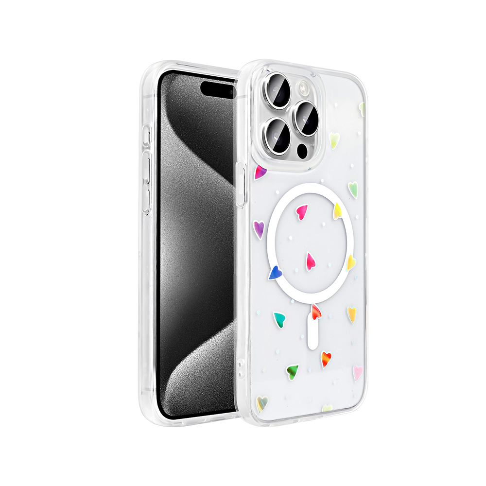 Apple iPhone 15 Pro Kılıf M-Safe Şarj Özellikli Şeffaf Zore Folk Sert Kapak - 1