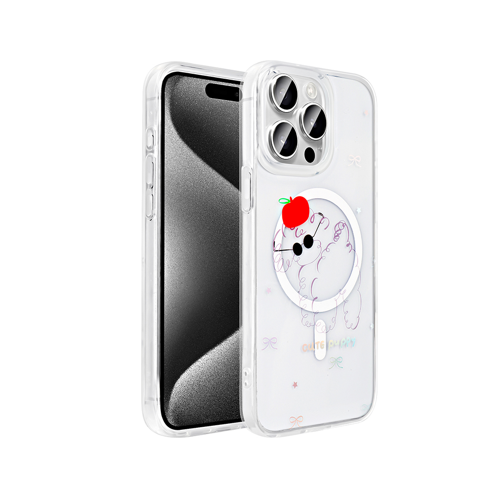 Apple iPhone 15 Pro Kılıf M-Safe Şarj Özellikli Şeffaf Zore Folk Sert Kapak - 3