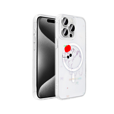Apple iPhone 15 Pro Kılıf M-Safe Şarj Özellikli Şeffaf Zore Folk Sert Kapak Sevimli Köpek