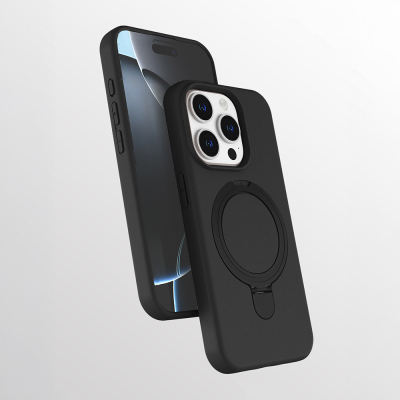 Apple iPhone 15 Pro Kılıf M-safe Şarj Özellikli Standlı Zore Samara Kapak Siyah