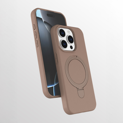 Apple iPhone 15 Pro Kılıf M-safe Şarj Özellikli Standlı Zore Samara Kapak Desert Gold