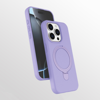 Apple iPhone 15 Pro Kılıf M-safe Şarj Özellikli Standlı Zore Samara Kapak Lila