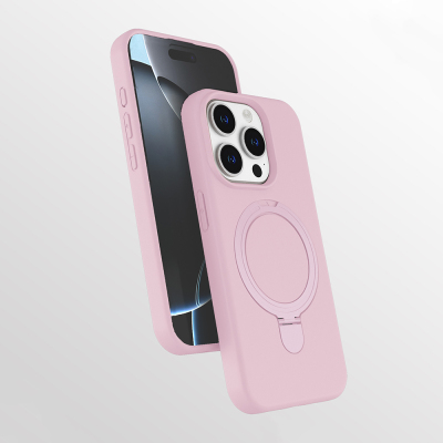 Apple iPhone 15 Pro Kılıf M-safe Şarj Özellikli Standlı Zore Samara Kapak Pembe