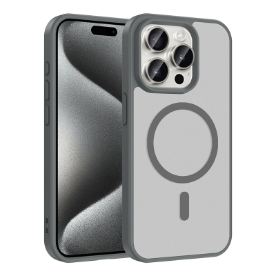 Apple iPhone 15 Pro Kılıf M-safe Şarj Özellikli Zore Babet Kapak Gri