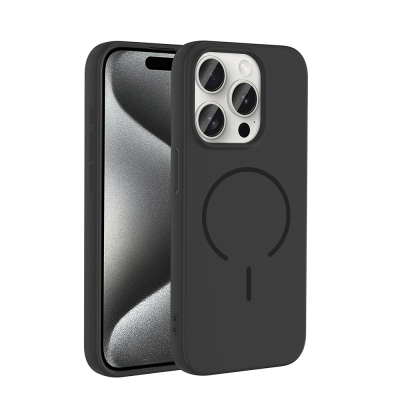 Apple iPhone 15 Pro Kılıf M-safe Şarj Özellikli Zore Meta Kapak Siyah