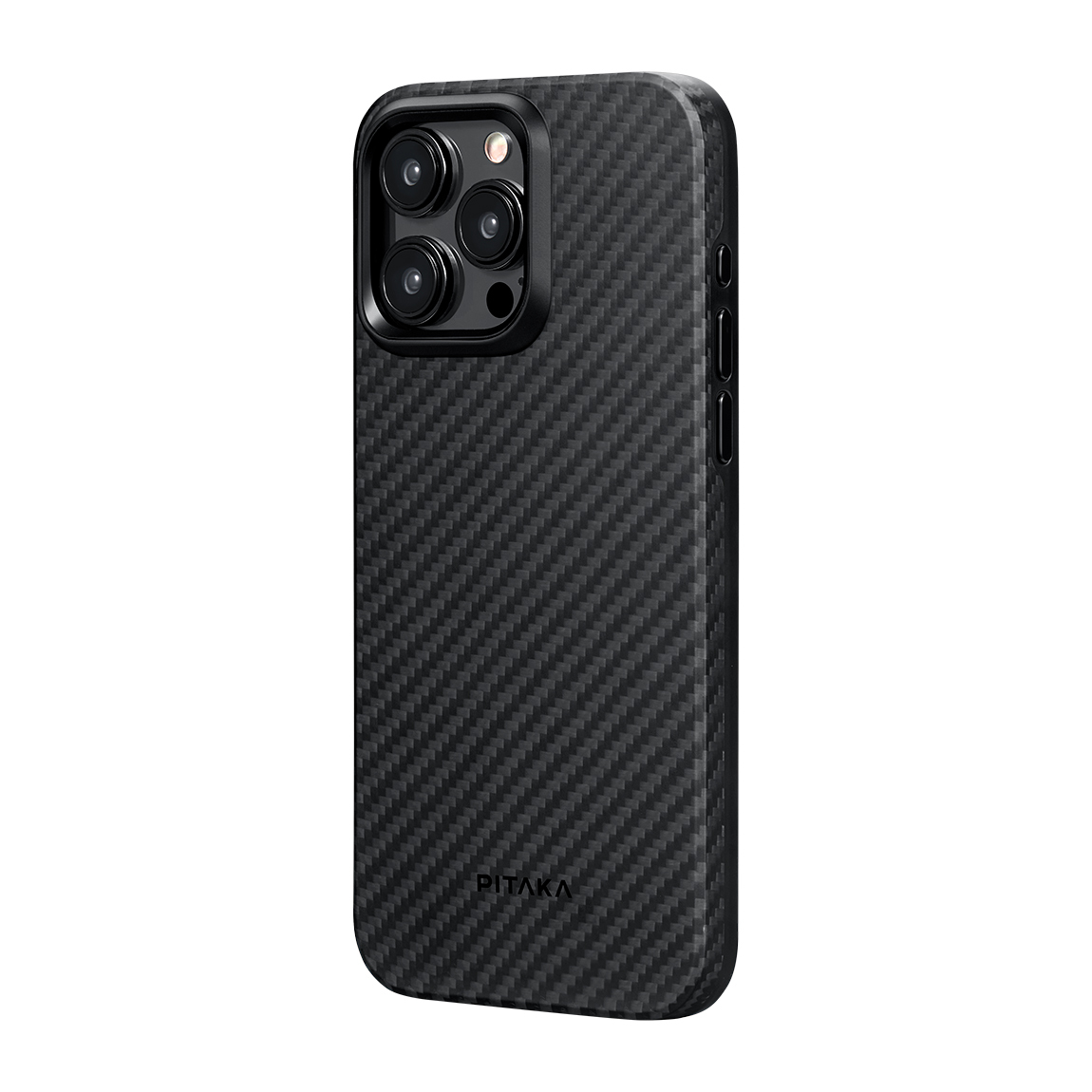 Apple iPhone 15 Pro Kılıf M-safe Şarj Özellikli 1500D Aramid Fiber Pitaka Military-Grade Classic Serisi Black-Grey Twill Kapak - 3