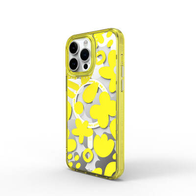 Apple iPhone 15 Pro Kılıf Magsafe Şarj Özellikli Boya Desenli Wiwu Fluorescent G Serisi Kapak Sarı