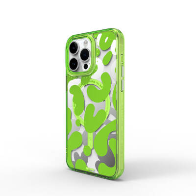 Apple iPhone 15 Pro Kılıf Magsafe Şarj Özellikli Boya Desenli Wiwu Fluorescent G Serisi Kapak Yeşil