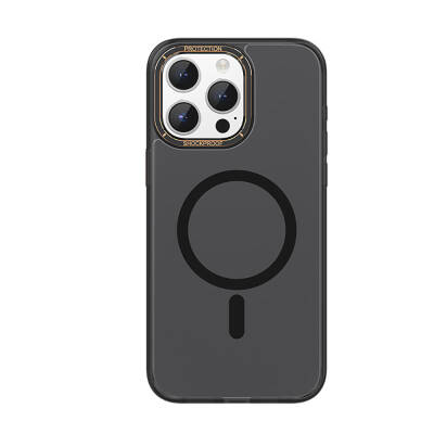 Apple iPhone 15 Pro Kılıf Magsafe Şarj Özellikli Cam Arka Yüzey Recci Michelin Serisi Kapak Siyah