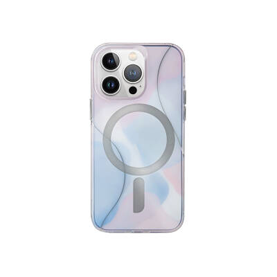 Apple iPhone 15 Pro Kılıf Magsafe Şarj Özellikli Dalgalı Çizgi Desenli Coehl Palette Kapak Mavi