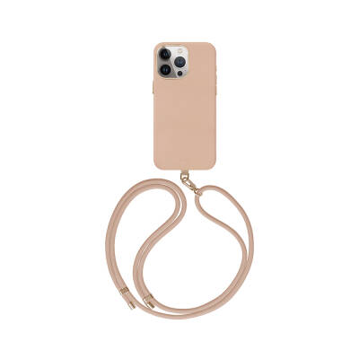 Apple iPhone 15 Pro Kılıf Magsafe Şarj Özellikli Soft Arka Yüzey Askı İpli Coehl Muse Kapak Rose Gold