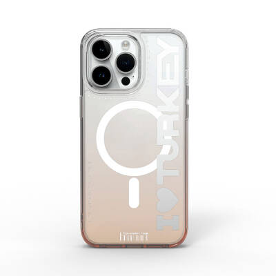 Apple iPhone 15 Pro Kılıf Magsafe Şarj Özellikli Transparan Renk Geçişli Wiwu Turkey C Serisi Kapak Turuncu