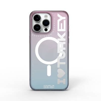 Apple iPhone 15 Pro Kılıf Magsafe Şarj Özellikli Transparan Renk Geçişli Wiwu Turkey C Serisi Kapak Mavi