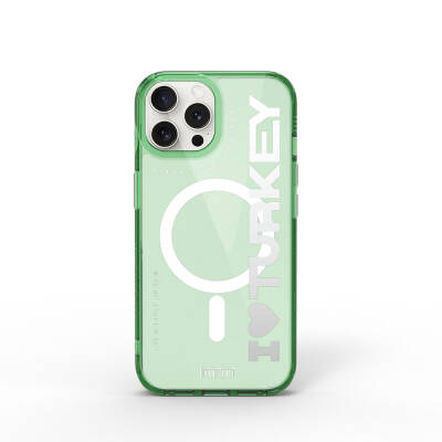 Apple iPhone 15 Pro Kılıf Magsafe Şarj Özellikli Transparan Renk Geçişli Wiwu Turkey C Serisi Kapak Yeşil