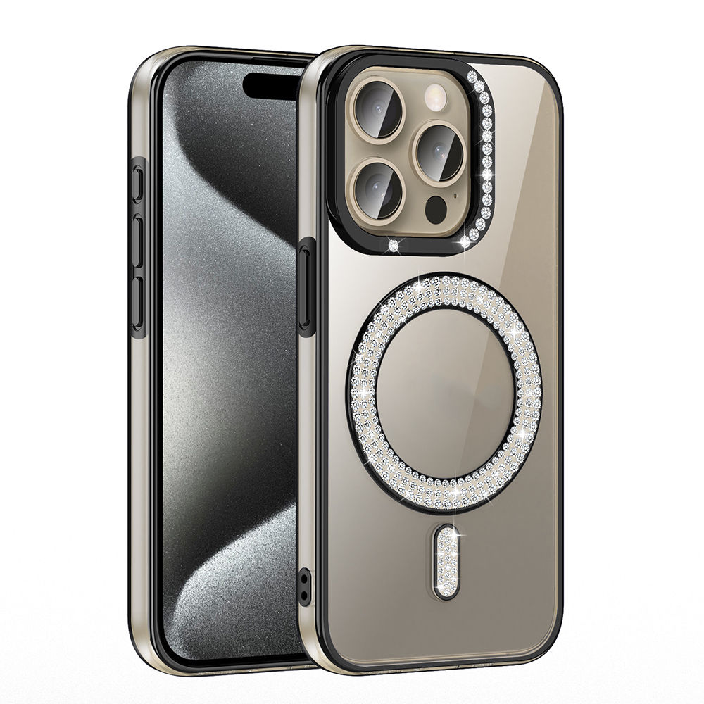 Apple iPhone 15 Pro Kılıf Pırlanta Taş Tasarımlı M-safe Şarj Özellikli Zore Karetta Silikon Kapak - 14