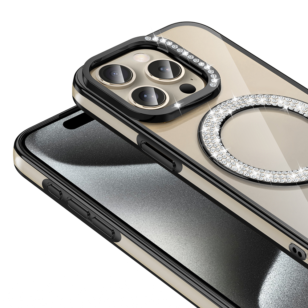 Apple iPhone 15 Pro Kılıf Pırlanta Taş Tasarımlı M-safe Şarj Özellikli Zore Karetta Silikon Kapak - 15