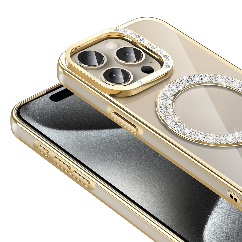 Apple iPhone 15 Pro Kılıf Pırlanta Taş Tasarımlı M-safe Şarj Özellikli Zore Karetta Silikon Kapak - 19