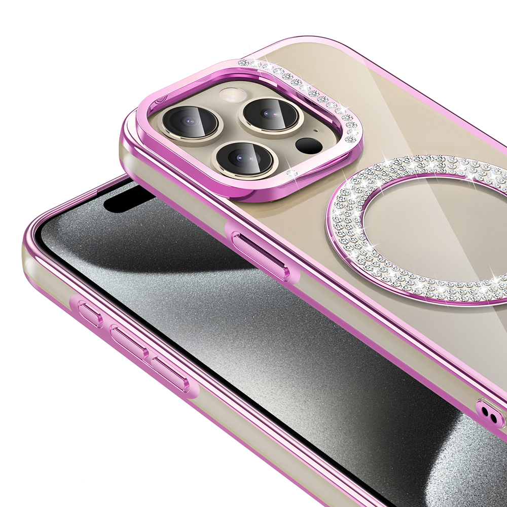 Apple iPhone 15 Pro Kılıf Pırlanta Taş Tasarımlı M-safe Şarj Özellikli Zore Karetta Silikon Kapak - 9