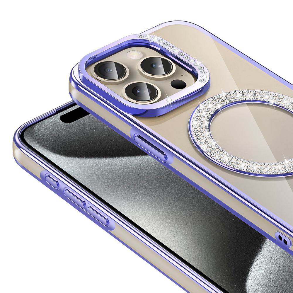 Apple iPhone 15 Pro Kılıf Pırlanta Taş Tasarımlı M-safe Şarj Özellikli Zore Karetta Silikon Kapak - 11
