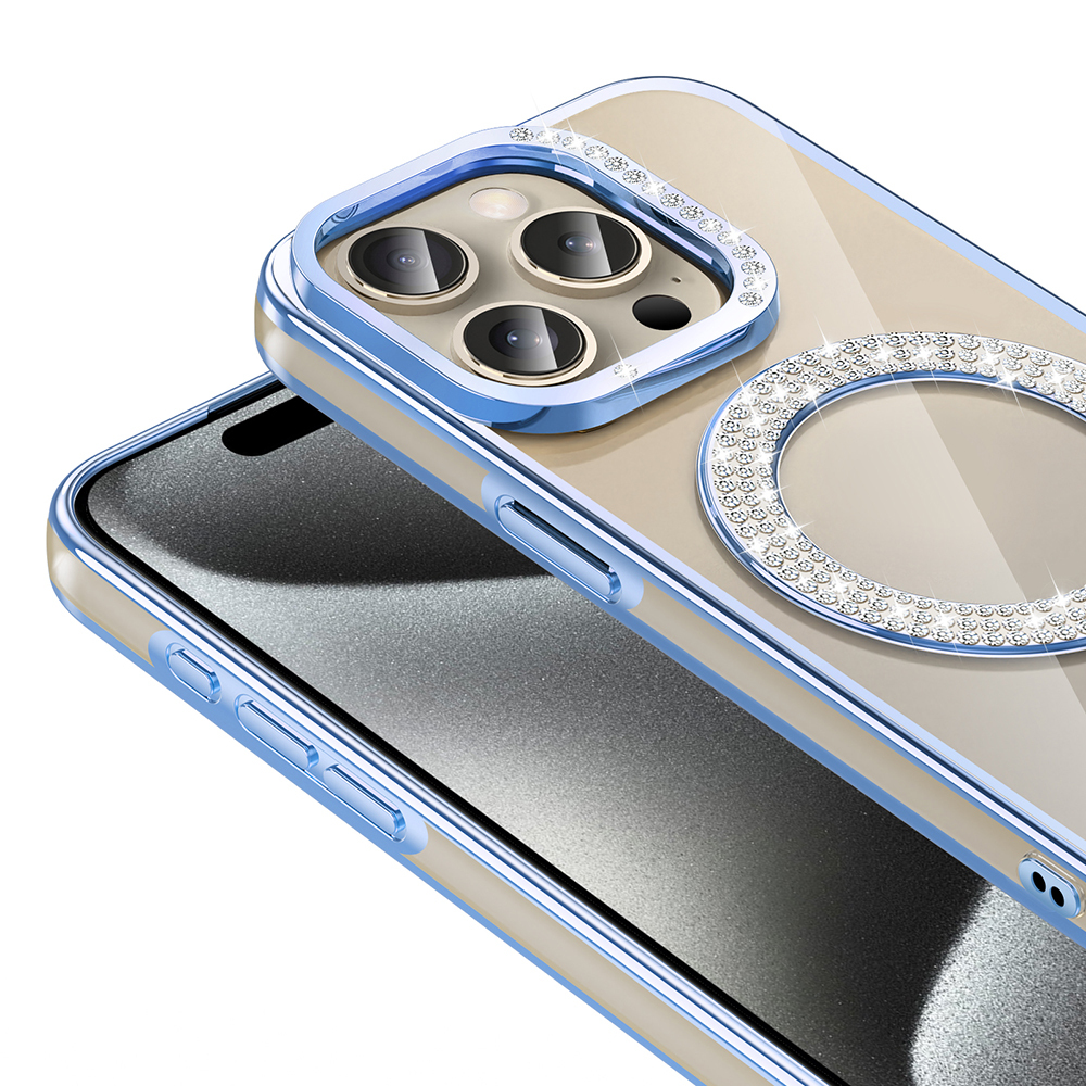 Apple iPhone 15 Pro Kılıf Pırlanta Taş Tasarımlı M-safe Şarj Özellikli Zore Karetta Silikon Kapak - 13