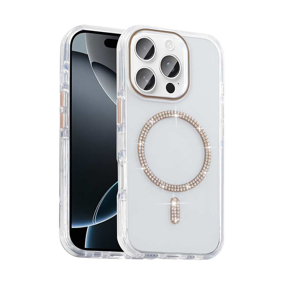 Apple iPhone 15 Pro Kılıf Taşlı Tasarım M-safe Şarj Özellikli Zore Koment Silikon Kapak - 1