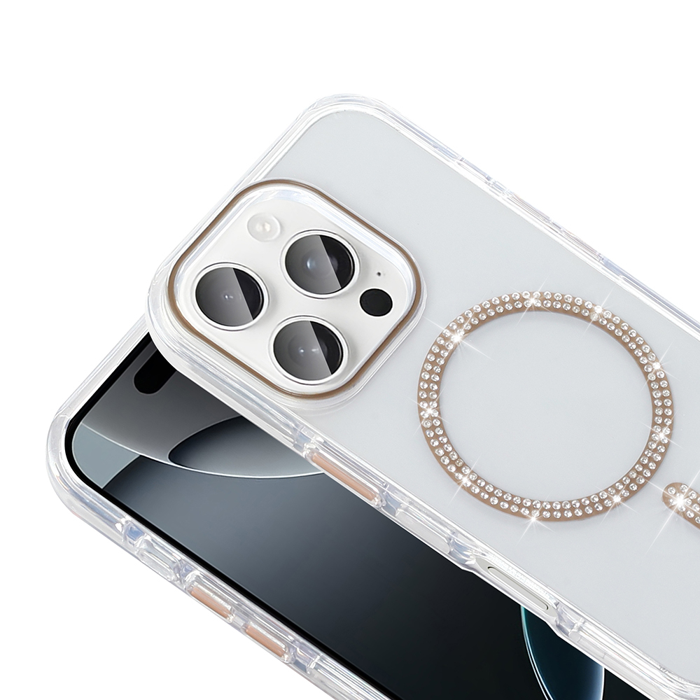 Apple iPhone 15 Pro Kılıf Taşlı Tasarım M-safe Şarj Özellikli Zore Koment Silikon Kapak - 4