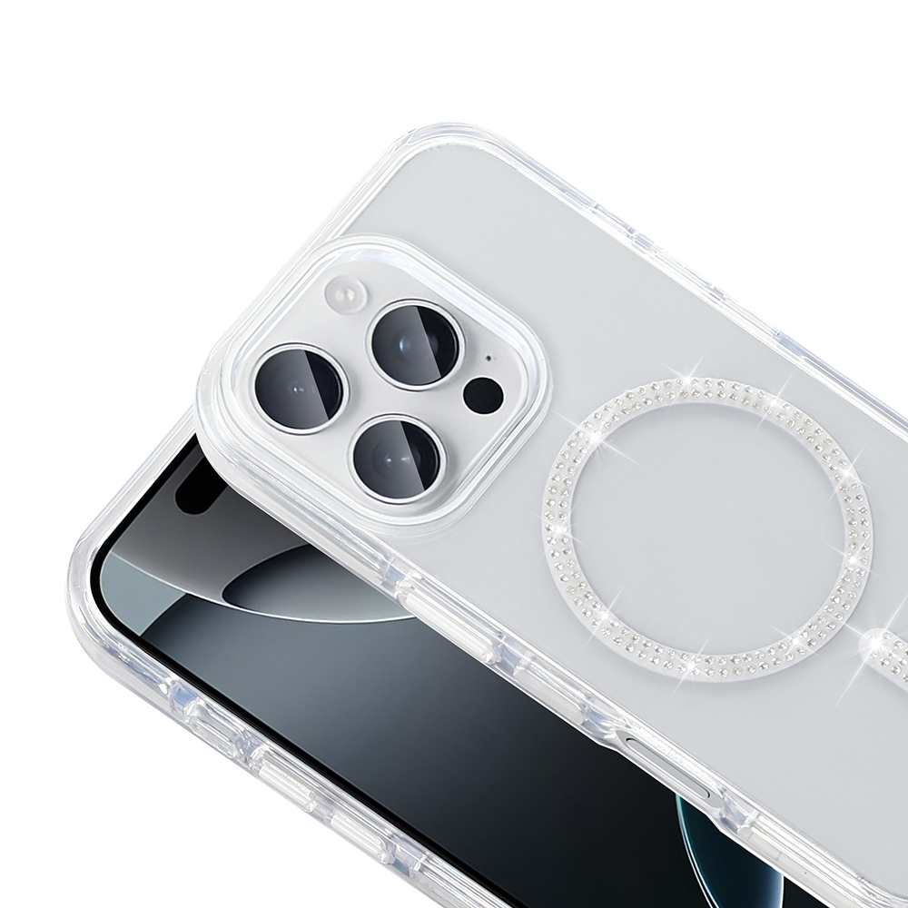 Apple iPhone 15 Pro Kılıf Taşlı Tasarım M-safe Şarj Özellikli Zore Koment Silikon Kapak - 6