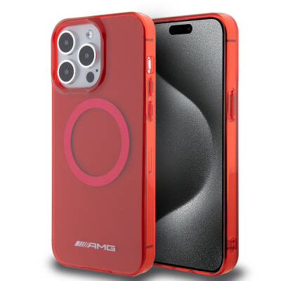 Apple iPhone 15 Pro Max Case AMG Original Licansed Magsafe Charging Feature Transparent Cover Red