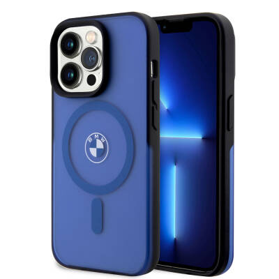 Apple iPhone 15 Pro Max Case BMW Original Licensed Magsafe Charging Feature IML Printing Logo Frosted Matte Cover Blue