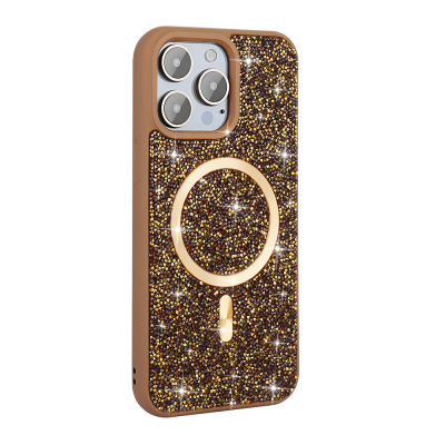 Apple iPhone 15 Pro Max Case Diamond Design Magsafe Charging Zore Mosaic Silicone Cover Desert Titanyum