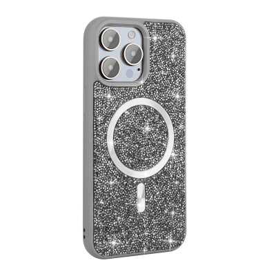 Apple iPhone 15 Pro Max Case Diamond Design Magsafe Charging Zore Mosaic Silicone Cover Titanyum-Gri