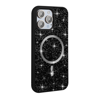 Apple iPhone 15 Pro Max Case Diamond Design Magsafe Charging Zore Mosaic Silicone Cover Black